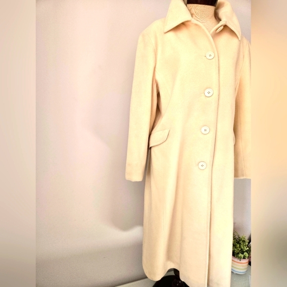VINTAGE NICOLE Wool And Cashmere Cream Full Length Women's Coat. Size 10 - Picture 2 of 13